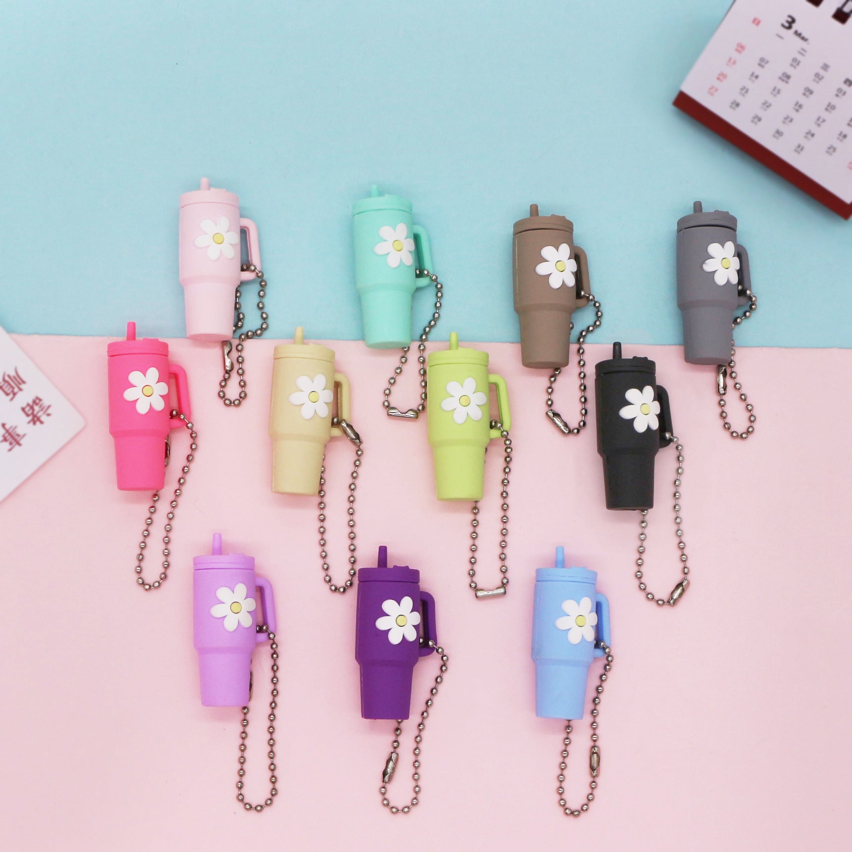Wholesale Soft Rubber Keychain Flower Milk Tea Cup Small Pendant Cup Accessories